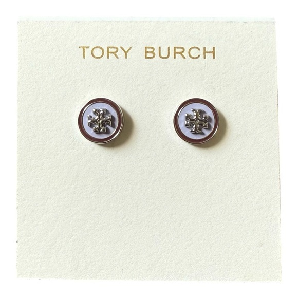 Tory Burch Kira Enamel Circle Stud Earrings‎ in Lavender/Chocolate Color - Picture 1 of 5